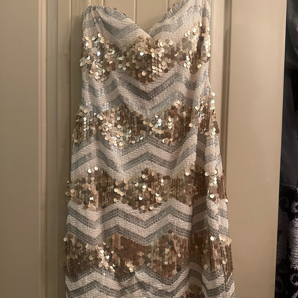 As U Wish Strapless Sequin Dress - Gold and Silver